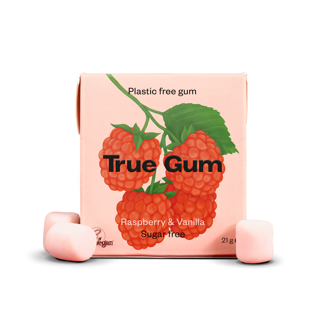 True Gum natūrali kramtomoji guma su avietėmis ir vanile